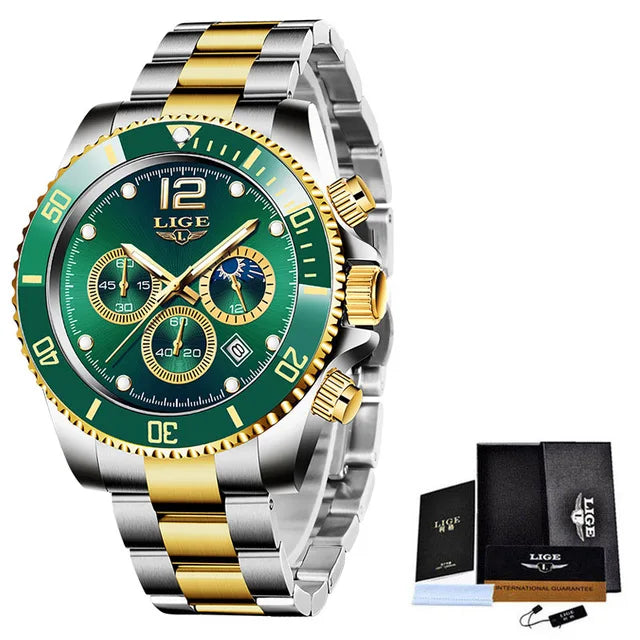 Luxury Watch for Men Waterproof Sports Stainless Chronograph Quartz Wristwatch