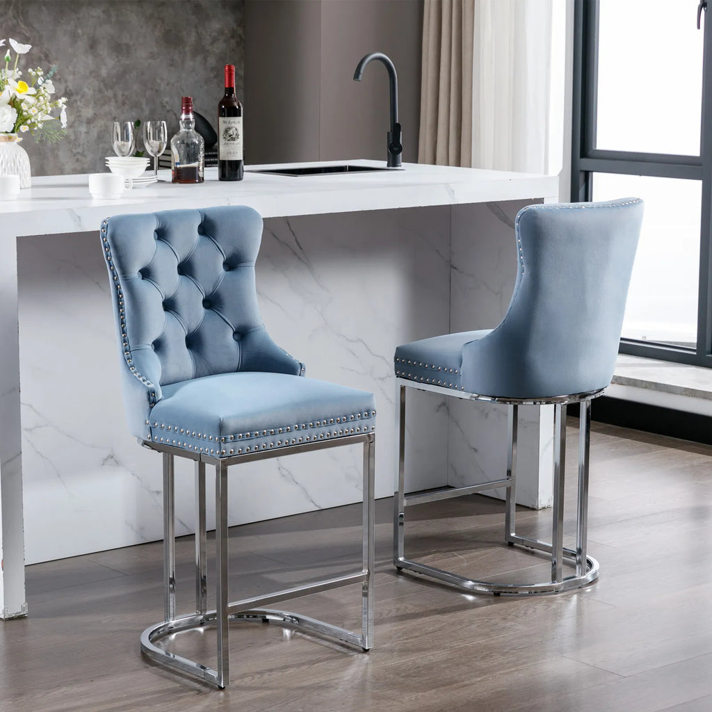 Modern Velvet Counter Height Bar Stools Silk Upholstered Farmhouse Style for Kitchen Island Home Bar Hotels and Bathroom