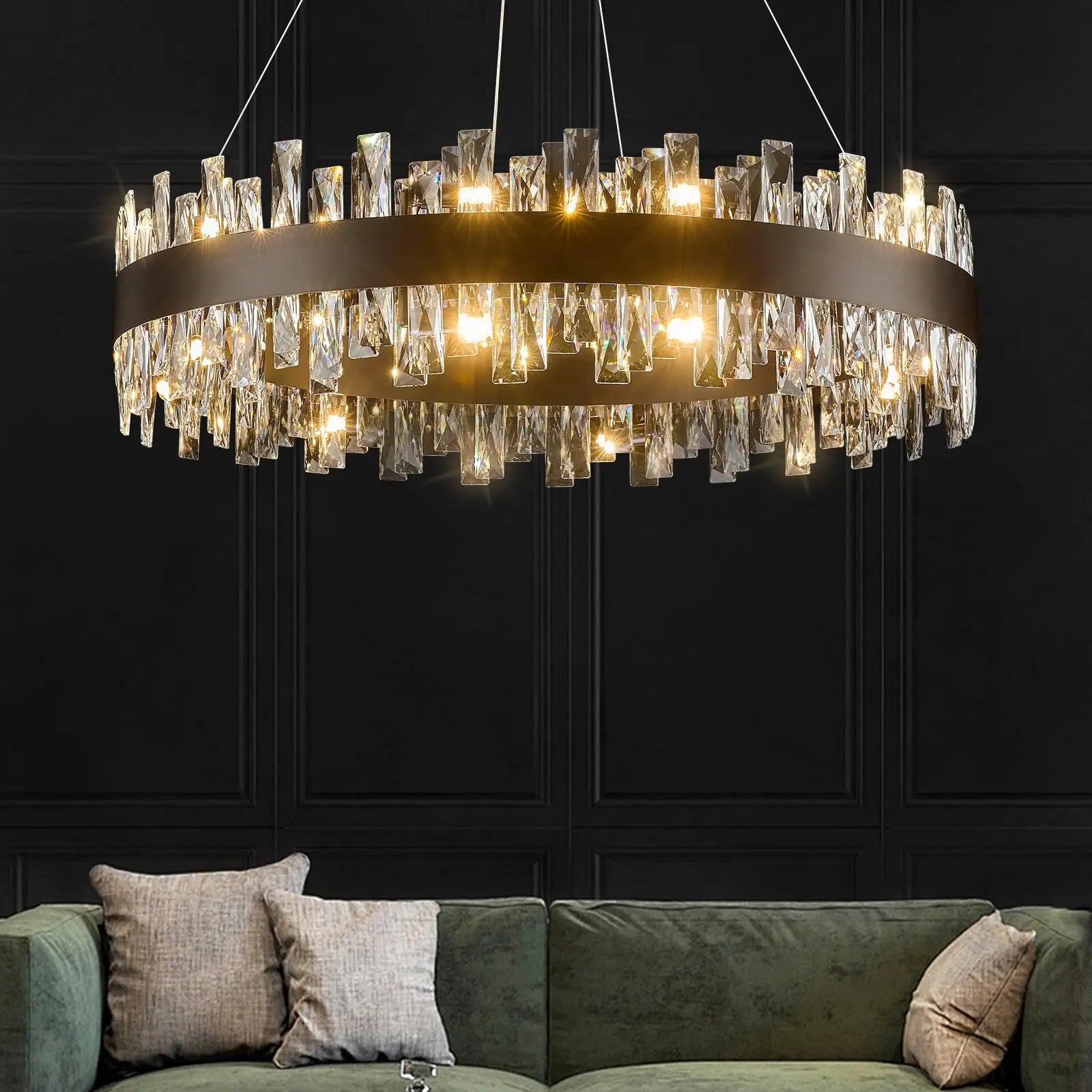 Modern Crystal Chandelier Round Farmhouse K9 Crystal Adjustable Chandeliers for Dining Room Kitchen Island Living Room Bedroom
