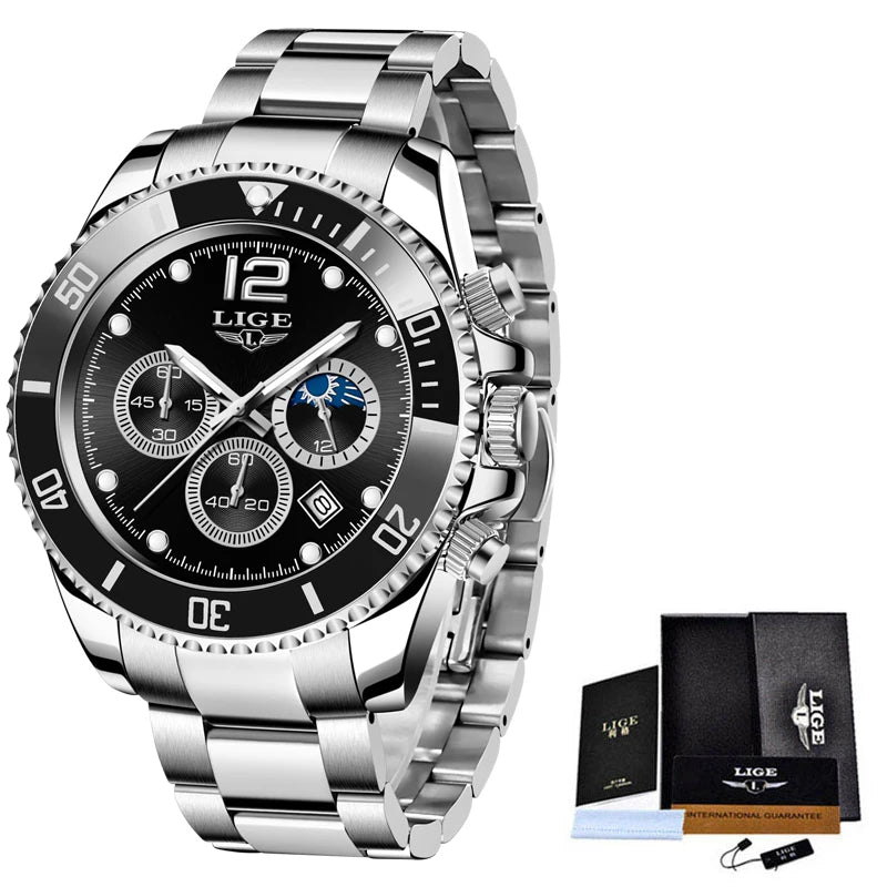 Luxury Watch for Men Waterproof Sports Stainless Chronograph Quartz Wristwatch