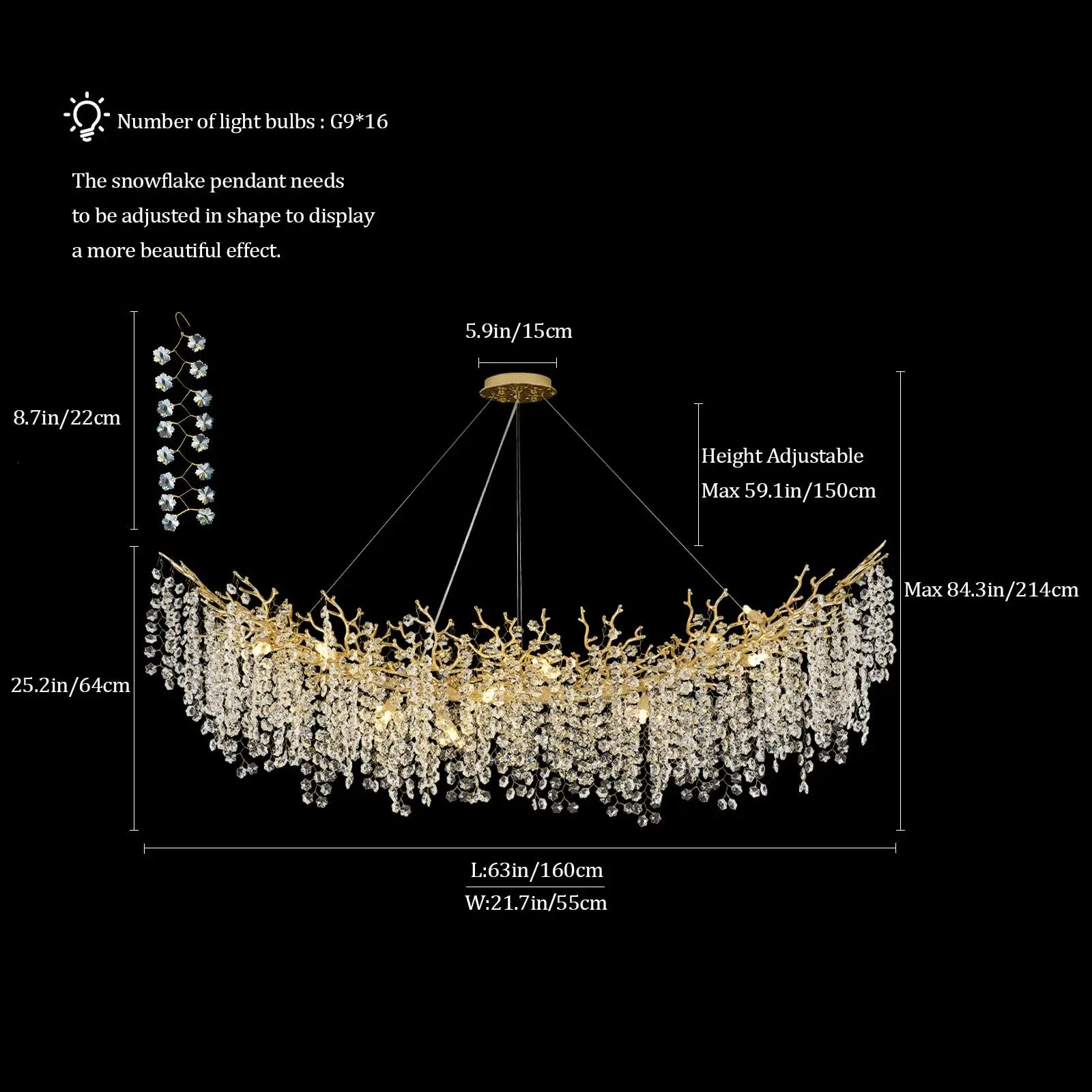 Crystal Chandelier Modern Chandelier Round Farmhouse Tree Branch Light for Dining Room Living Room Kitchen Island Bedroom