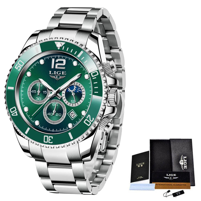 Luxury Watch for Men Waterproof Sports Stainless Chronograph Quartz Wristwatch
