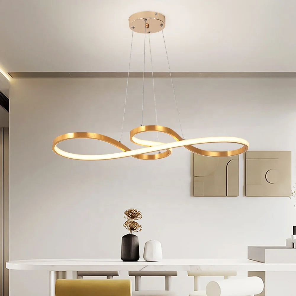 Kitchen Table 50W Led Gold Curved Ceiling Pendant Light With Remote Control