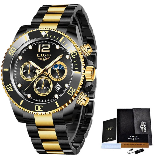 Luxury Watch for Men Waterproof Sports Stainless Chronograph Quartz Wristwatch
