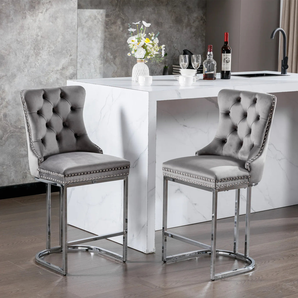 Modern Velvet Counter Height Bar Stools Silk Upholstered Farmhouse Style for Kitchen Island Home Bar Hotels and Bathroom