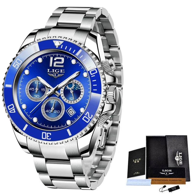 Luxury Watch for Men Waterproof Sports Stainless Chronograph Quartz Wristwatch