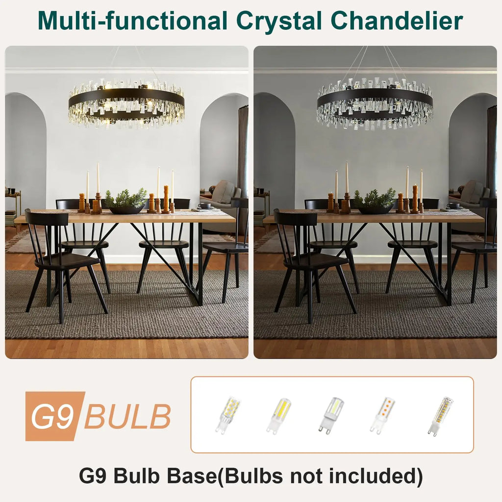 Modern Crystal Chandelier Round Farmhouse K9 Crystal Adjustable Chandeliers for Dining Room Kitchen Island Living Room Bedroom