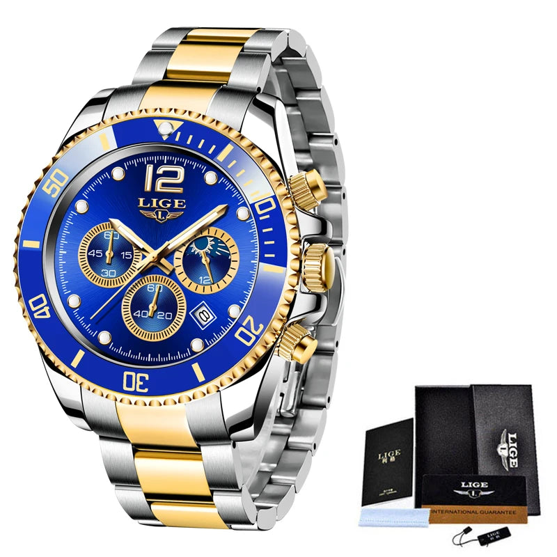 Luxury Watch for Men Waterproof Sports Stainless Chronograph Quartz Wristwatch