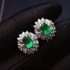 Sterling Silver Real Natural Emerald Stud Earrings