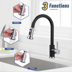 Single Level Stainless Steel Kitchen Sink Faucet with Pull Out Sprayer,for Laundry Rv Bar,Nickel Black Kitchen Mixer Tap