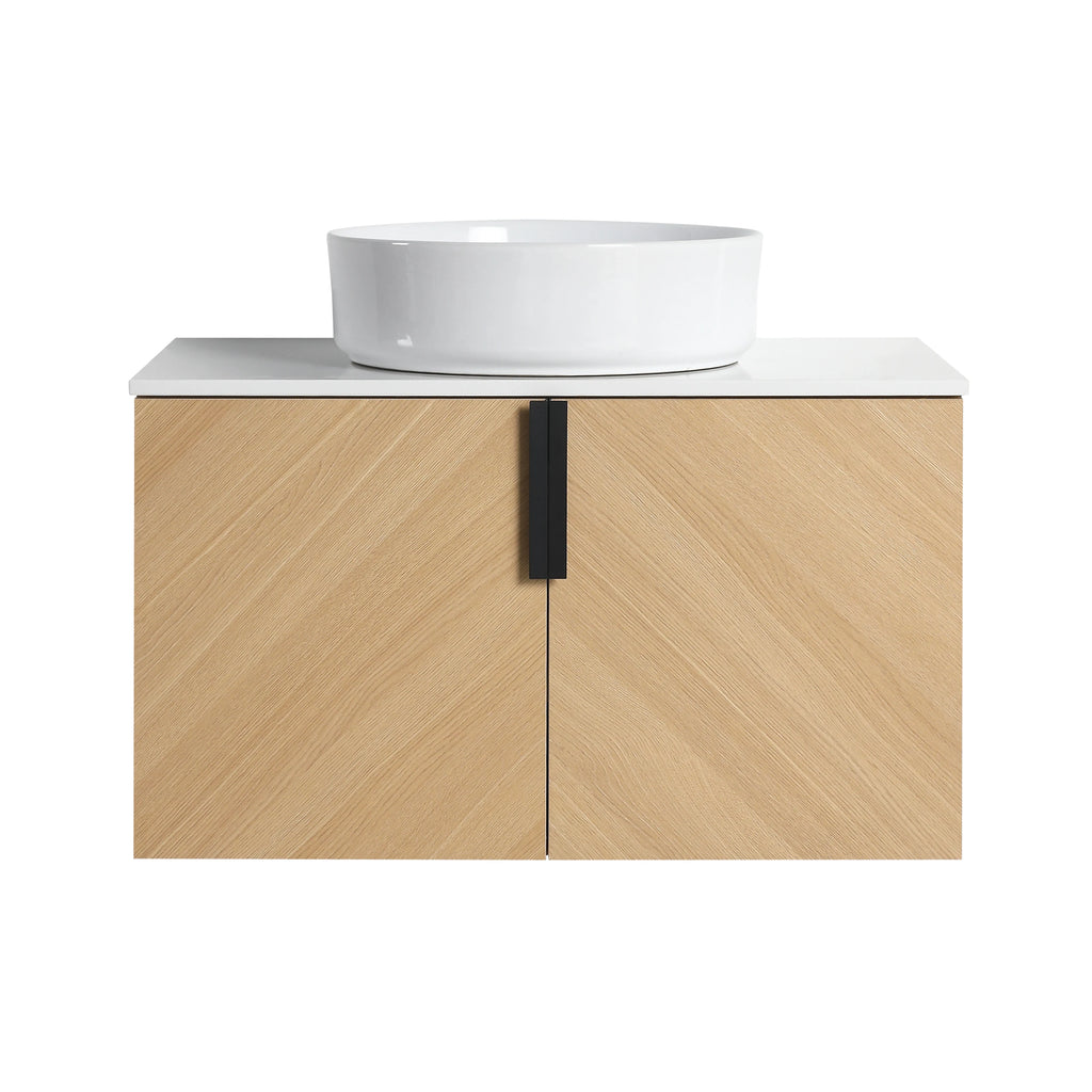 30 Inch Light Oak Chevron Floating Bathroom Vanity Plywood Countertop Ceramic Art Sink US Local Stock Homein