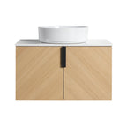 30 Inch Light Oak Chevron Floating Bathroom Vanity Plywood Countertop Ceramic Art Sink US Local Stock Homein