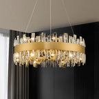 Modern Crystal Chandelier Round Farmhouse K9 Crystal Adjustable Chandeliers for Dining Room Kitchen Island Living Room Bedroom