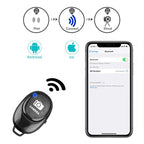 Remote control with smartphone app interface for Bluetooth connection on a white background