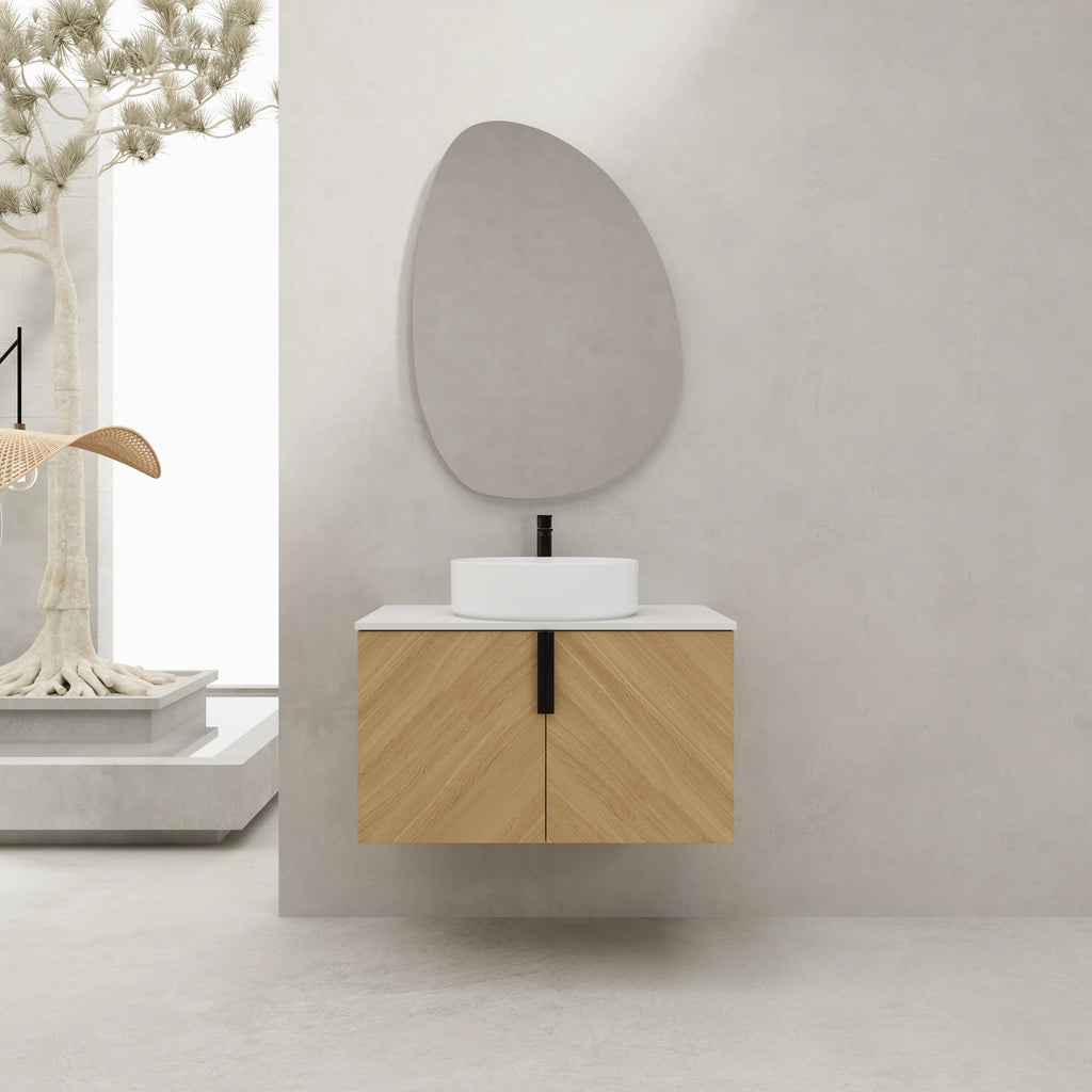 30 Inch Light Oak Chevron Floating Bathroom Vanity Plywood Countertop Ceramic Art Sink US Local Stock Homein