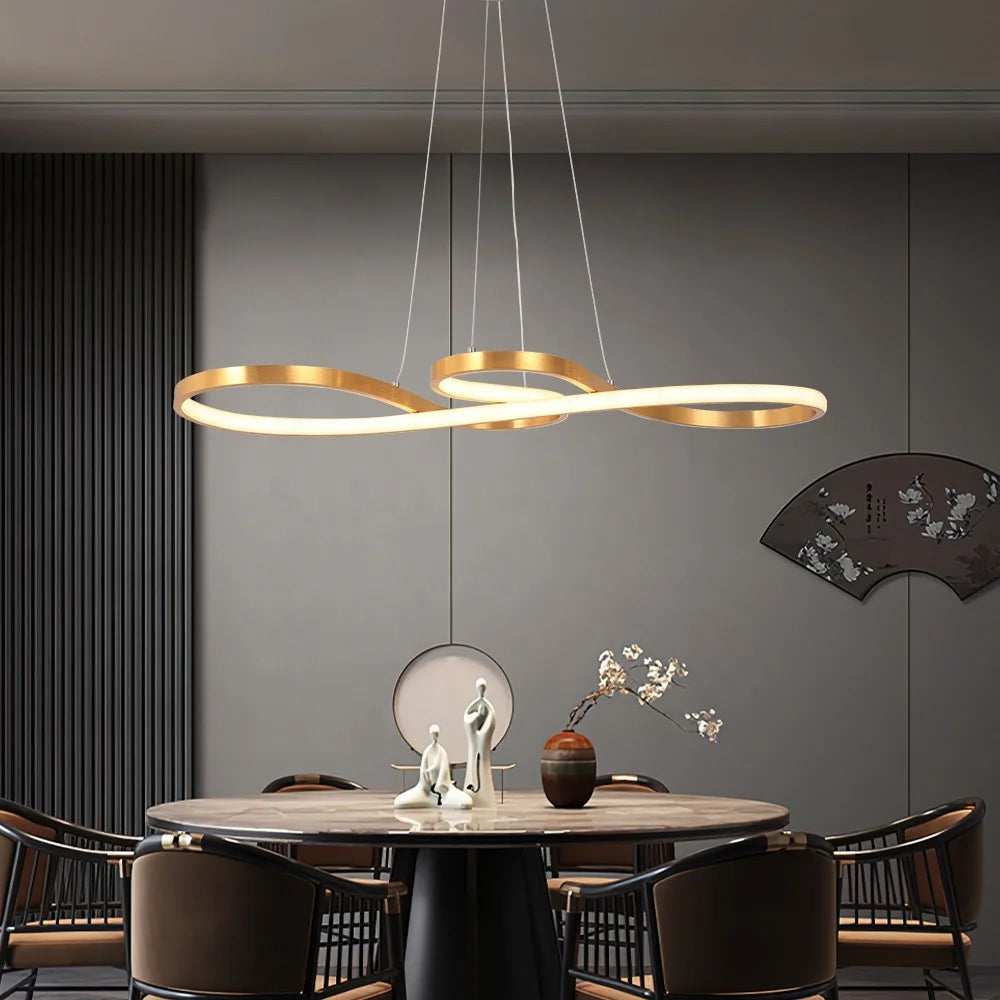 Kitchen Table 50W Led Gold Curved Ceiling Pendant Light With Remote Control