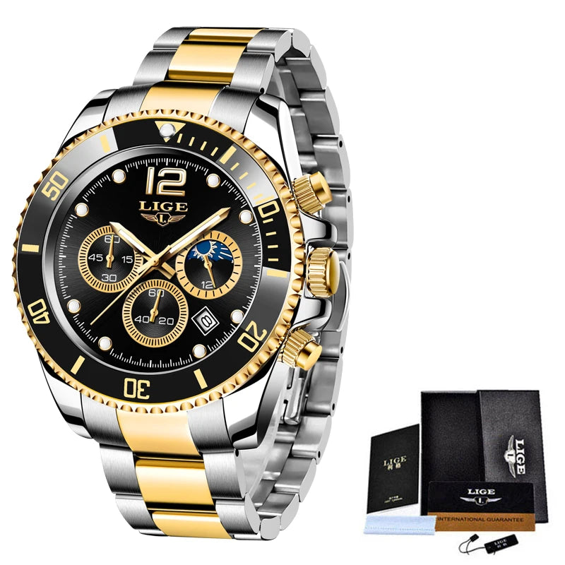 Luxury Watch for Men Waterproof Sports Stainless Chronograph Quartz Wristwatch
