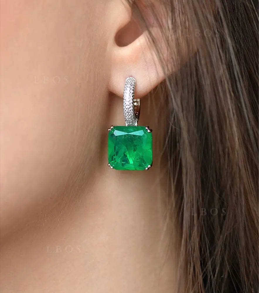 Emerald Moissanite 12MM Sterling 925 Silver Earrings