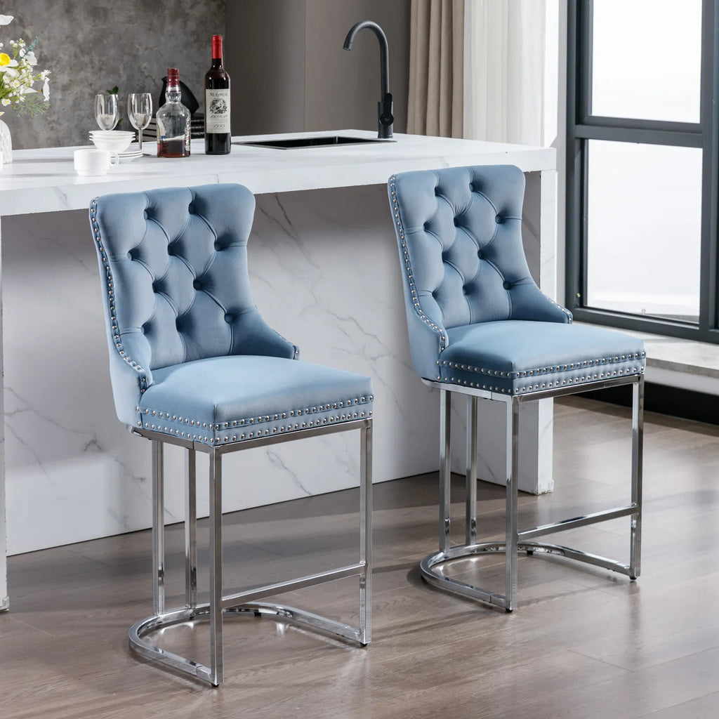 Modern Velvet Counter Height Bar Stools Silk Upholstered Farmhouse Style for Kitchen Island Home Bar Hotels and Bathroom