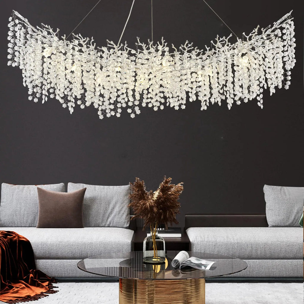 Crystal Chandelier Modern Chandelier Round Farmhouse Tree Branch Light for Dining Room Living Room Kitchen Island Bedroom