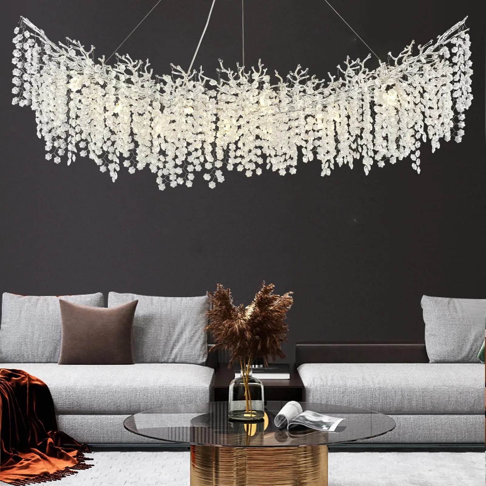 Crystal Chandelier Modern Chandelier Round Farmhouse Tree Branch Light for Dining Room Living Room Kitchen Island Bedroom