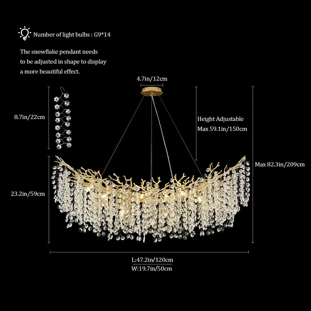 Crystal Chandelier Modern Chandelier Round Farmhouse Tree Branch Light for Dining Room Living Room Kitchen Island Bedroom