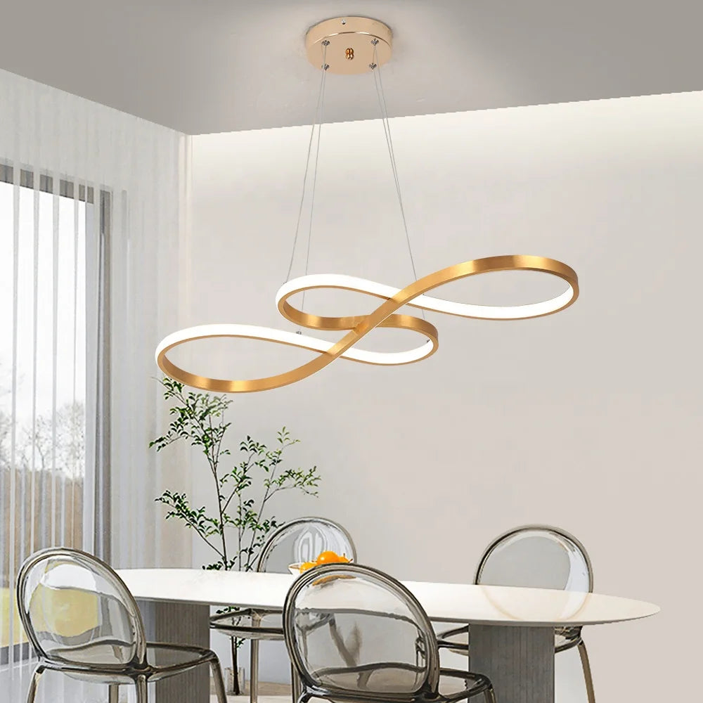 Kitchen Table 50W Led Gold Curved Ceiling Pendant Light With Remote Control