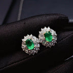 Sterling Silver Real Natural Emerald Stud Earrings