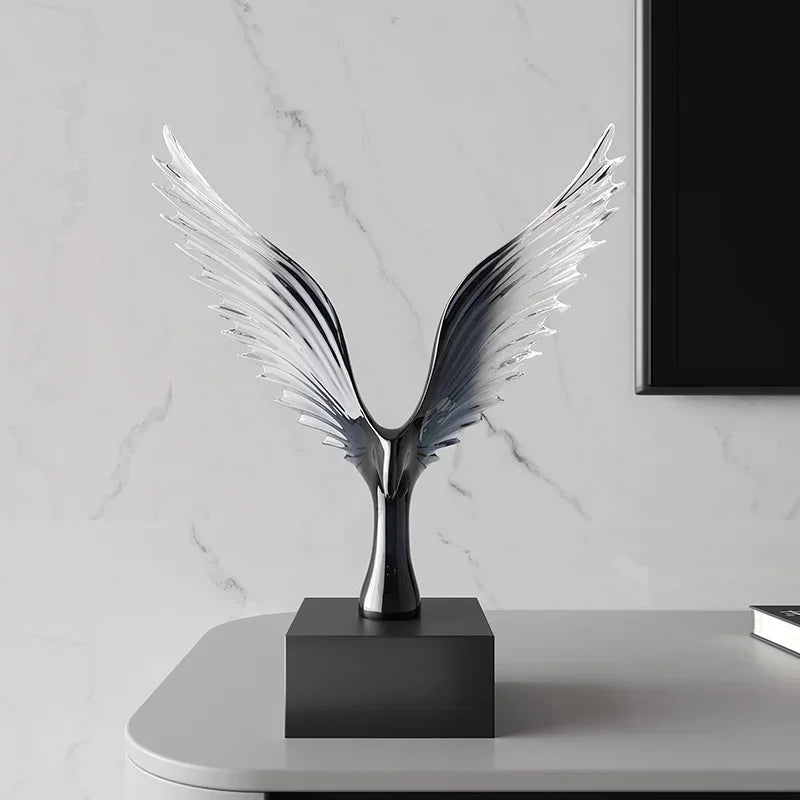 Decorative sculpture on a table with a marble wall background