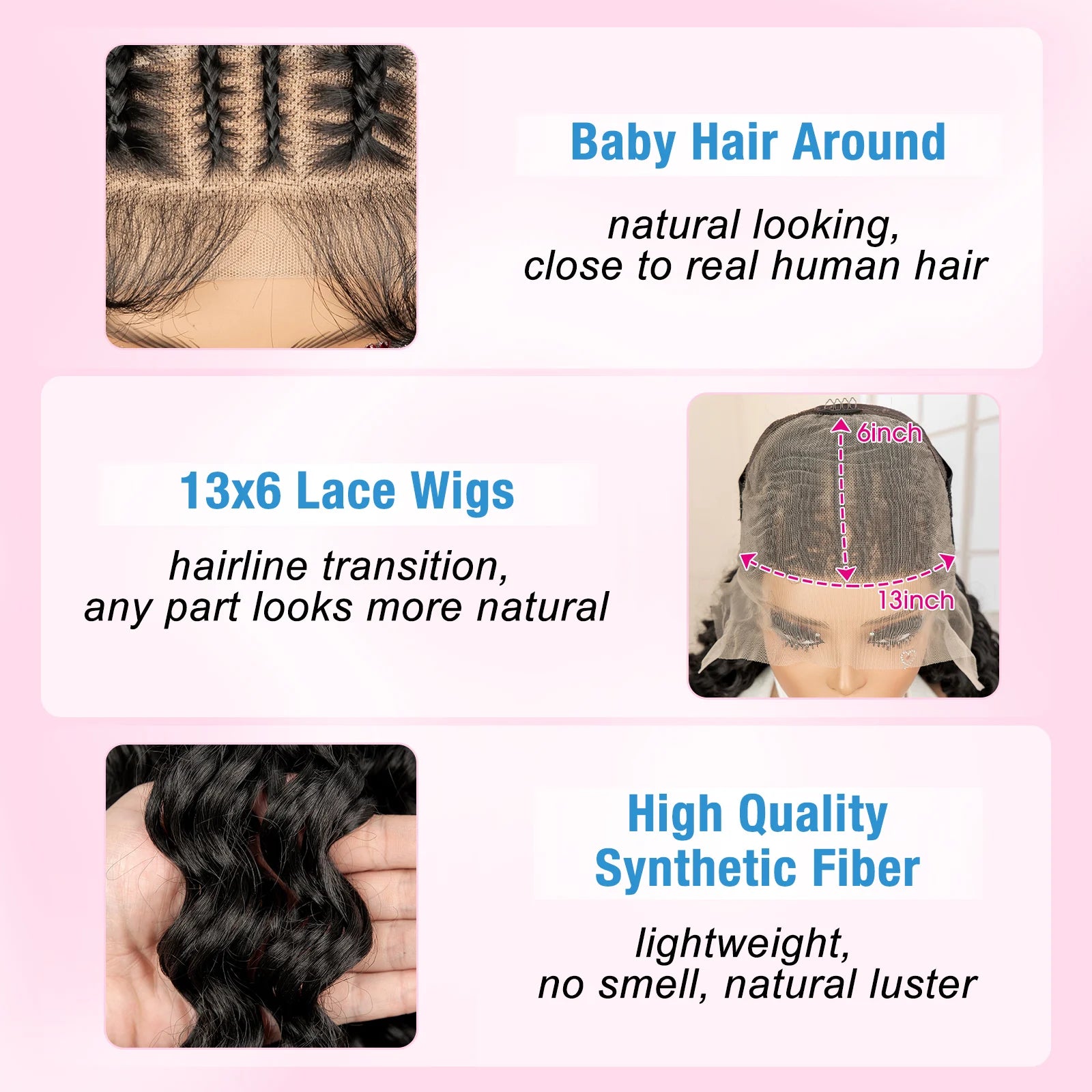 13x6 Lace Front Wig with Braids 24 Inch Black Synthetic Curly Wavy