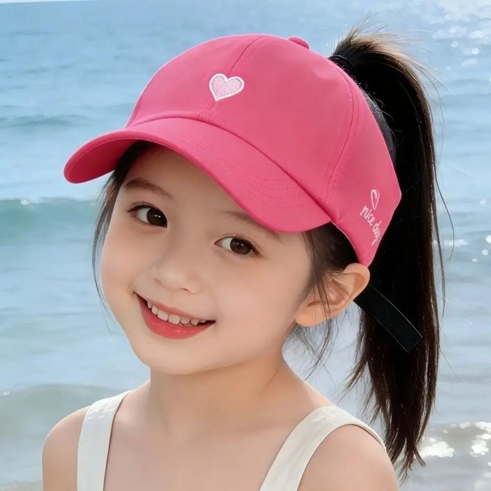 Heart-embroidered Baseball Cap for Girls Cute Breathable Children's Baseball Hat Sun Protection Tool UV Protection