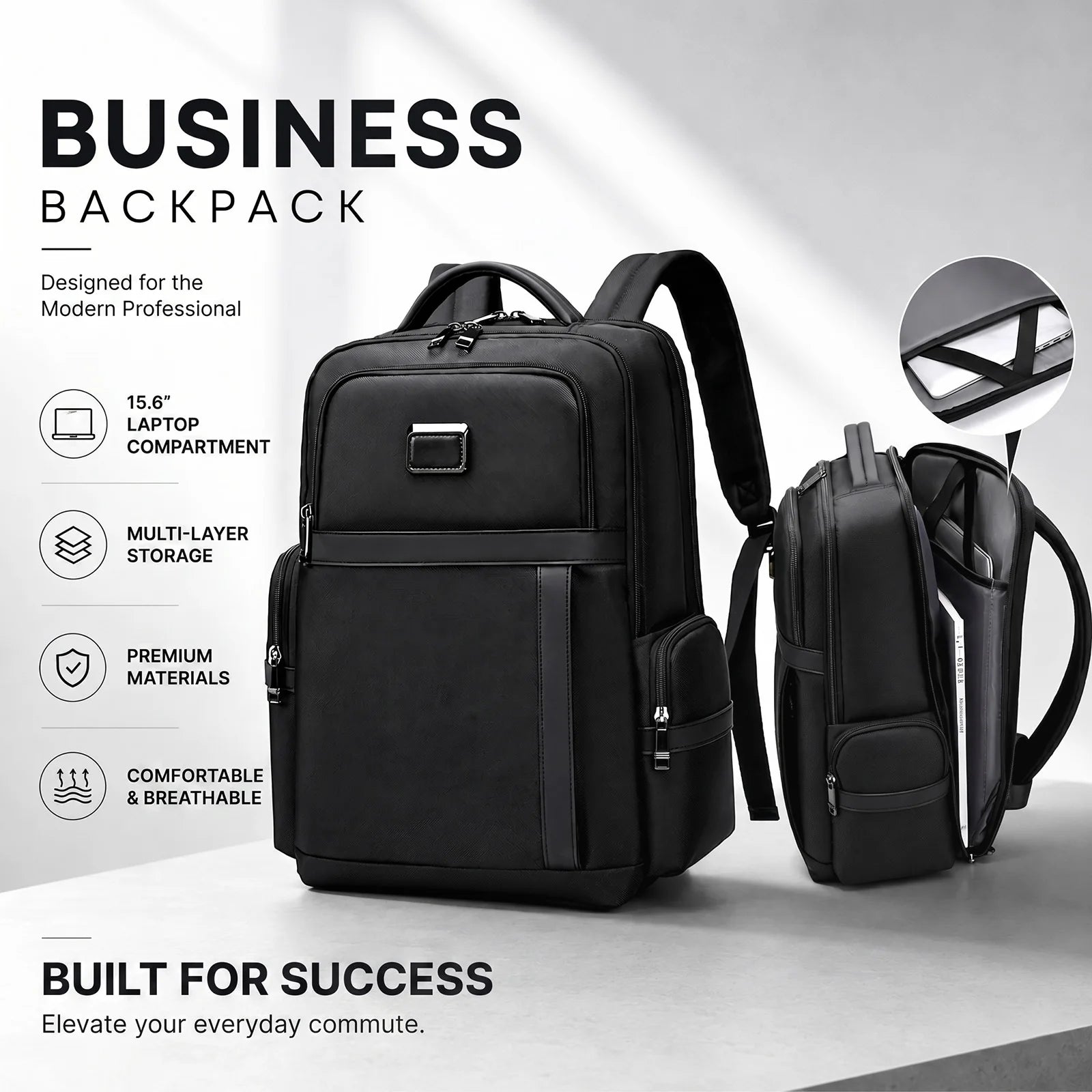 Lightweight Backpack for Men,Large Capacity Business Travel Laptop Bag,2-in-1 Casual Commuter Daypack for Work/College,Durable