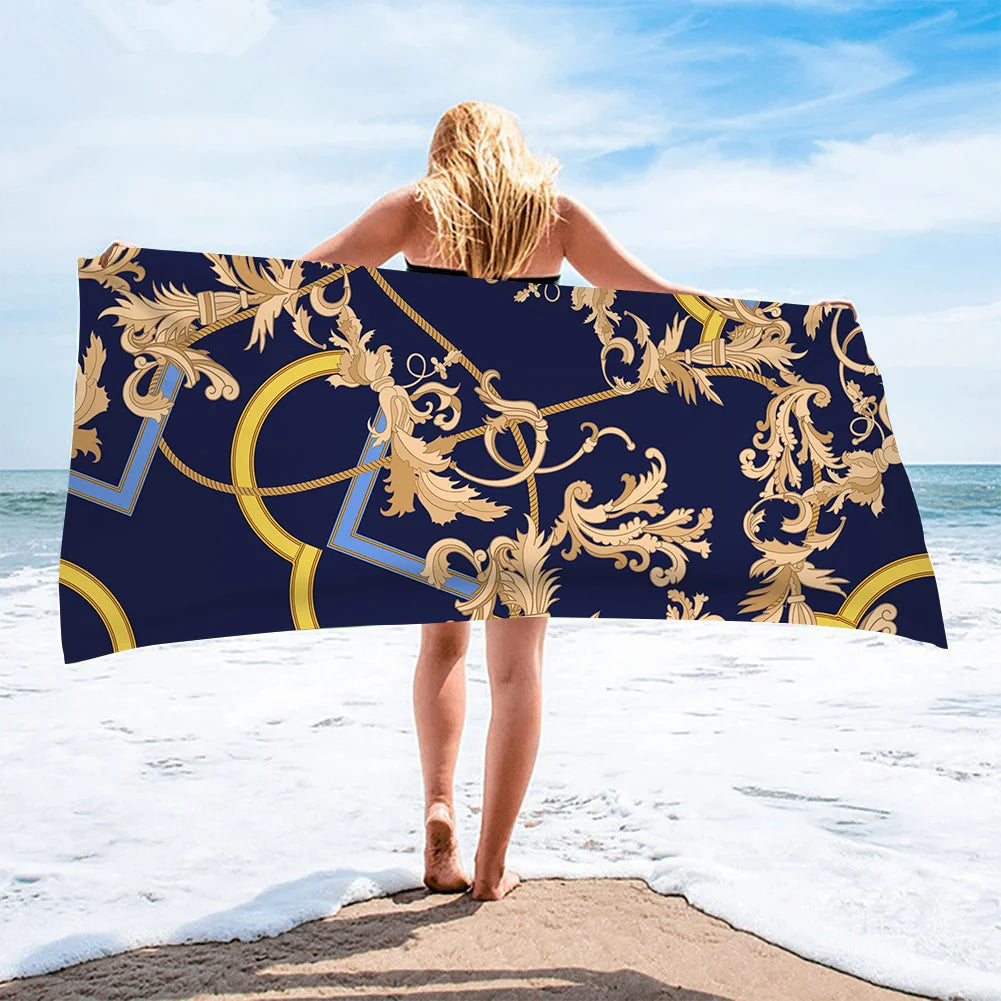 Luxury Black & Gold Microfiber Beach Towel – Quick-Dry, Absorbant