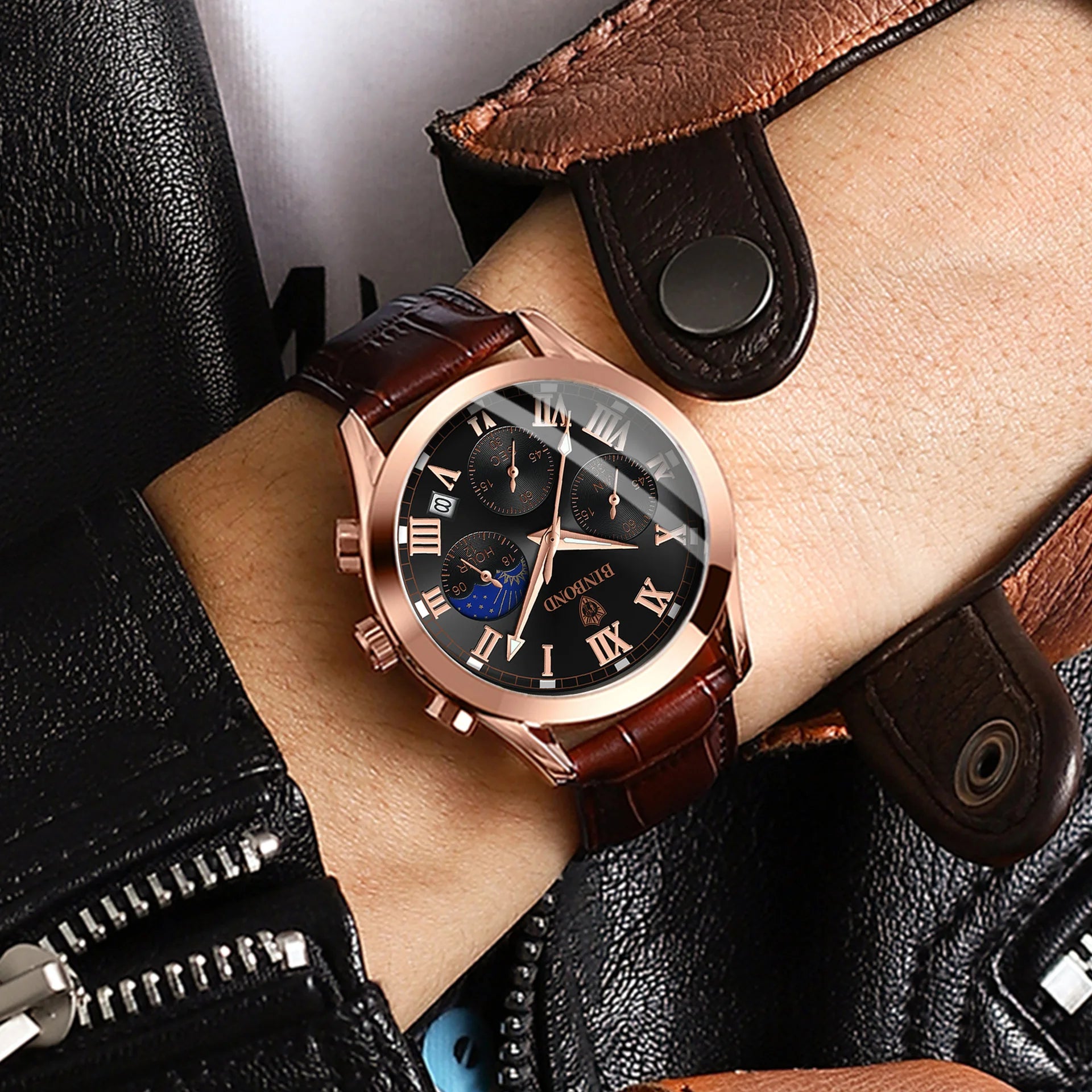 Men's Watch Multifunctional Threes Hands and Six Sub-dials Quartz Wristwatch