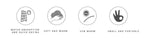 Set of icons with text describing features on a white background