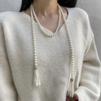 Pearl Beaded Necklace Charm Tassel Sweater Chain Neck Jewelry Accessories Waistband Women