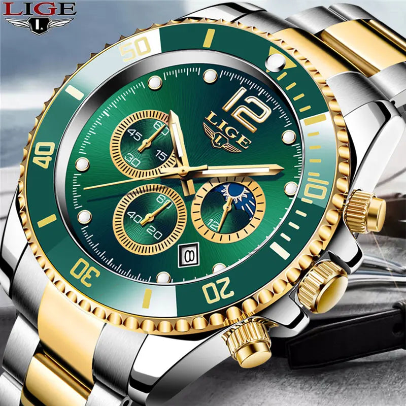 Luxury Watch for Men Waterproof Sports Stainless Chronograph Quartz Wristwatch