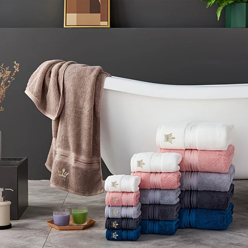 8-Piece Luxury Cotton Towel Set - 2 Bath Towels, 2 Hand Towels & 4 Washcloths, Light Beige with Crown Embroidery
