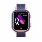 Smartwatch with a blue and pink strap on a white background