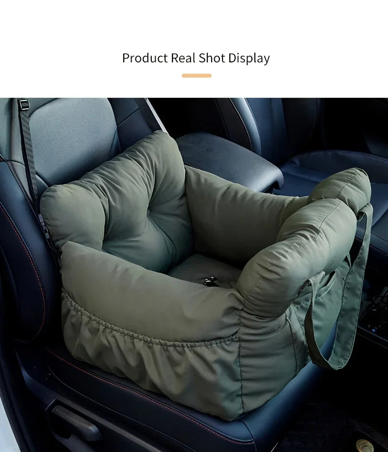 Dog Car Seat with Safety Belt – Non-Slip Pet Car Bed for Small Dogs, Washable Travel Carrier with Secure Straps for Safe Car