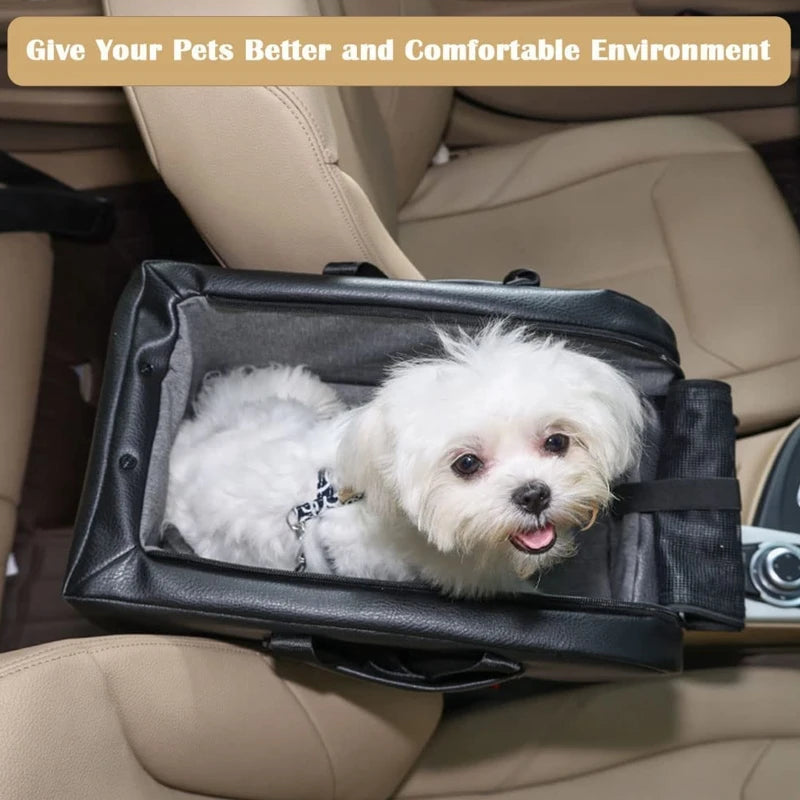 Dog Car Seat Puppy Booster Seat Fits Small Dogs Removable Cushion Safety Hook Installs on Armrest Console Breathable