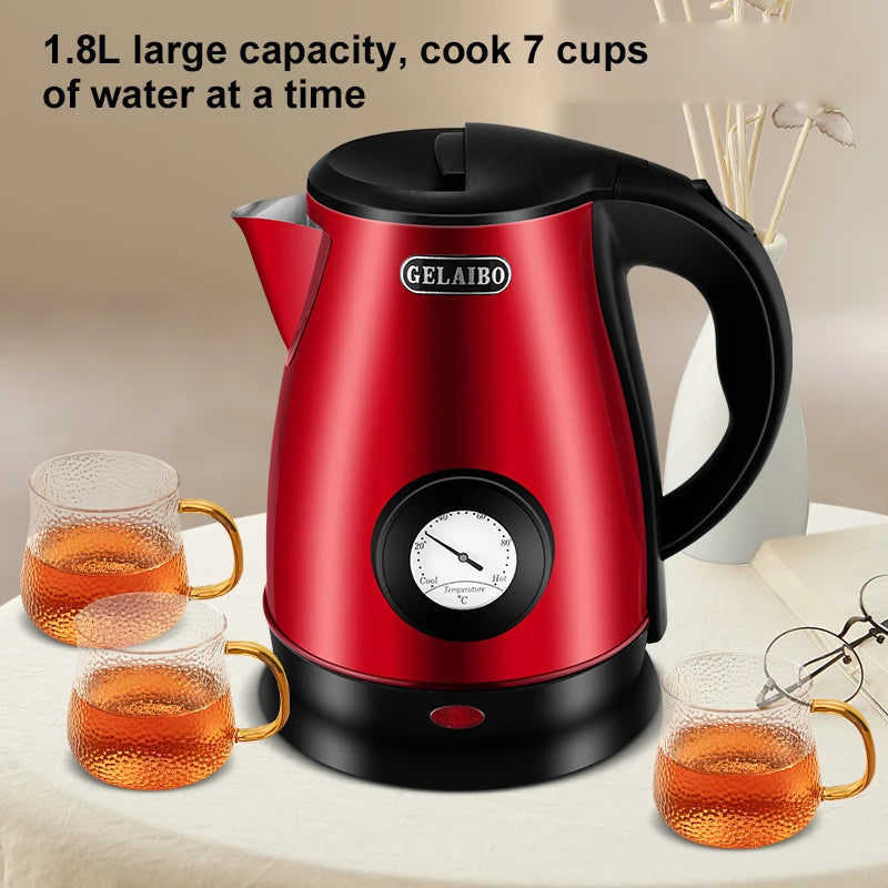 GELAIBO Electric Kettle Mechanical Temperature European-style Fashion Style Design, Large Capacity 1.8 Liters Stainless Steel Li