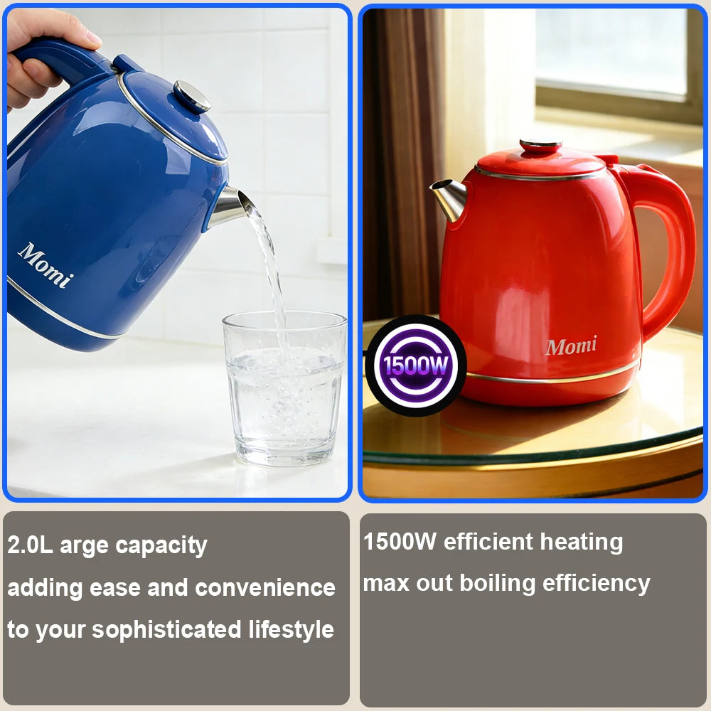 2.0L Fast Boil Electric Kettle Stainless Steel Portable Water Heater Electric Tea Pot for Home Use Travel Business