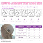 Instructions on how to measure head size for wig cap sizes with illustrations and a table.