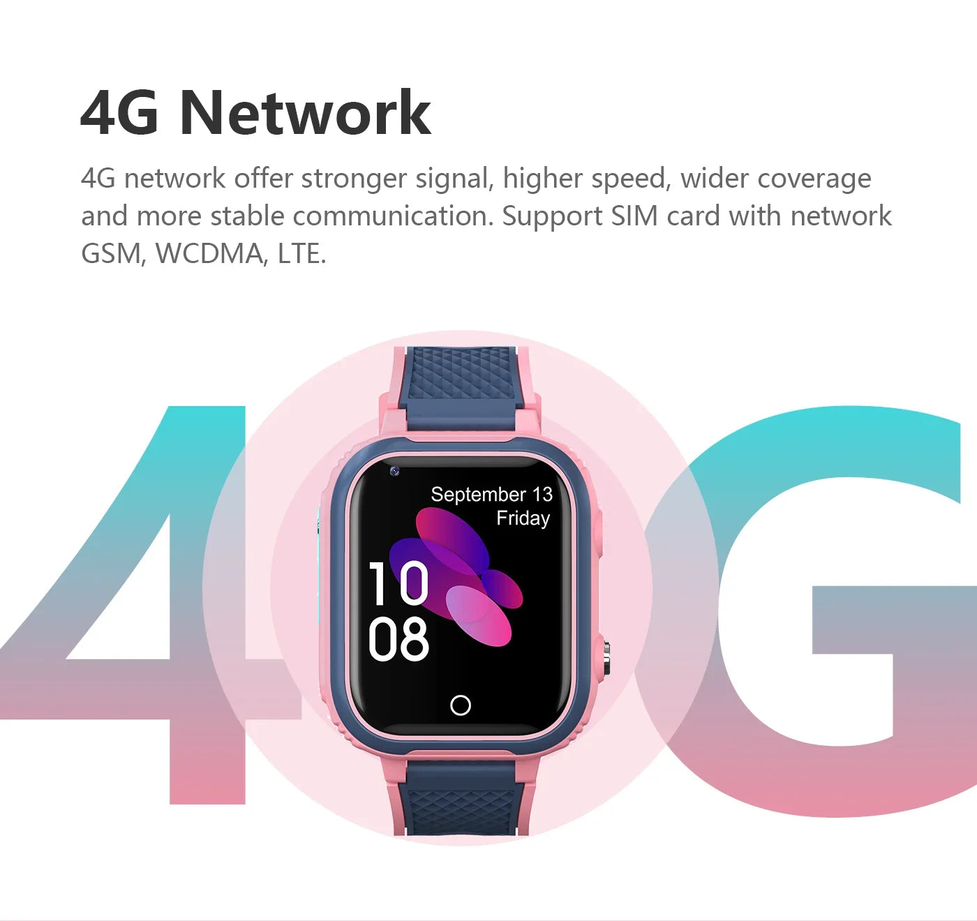 Smartwatch with 4G network features on a white background