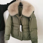 Maomaokong loose Real Fox Fur Collar 2024 White Duck Down Jacket Women Winter Luxury Puffer Coat Oversize Feather Outwear