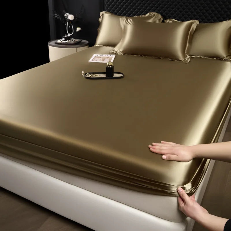 100% Mulberry Silk Bed Sheet Set – 3 Piece Smooth Satin Bedding with Pillow