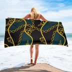Luxury Black & Gold Microfiber Beach Towel – Quick-Dry, Absorbant