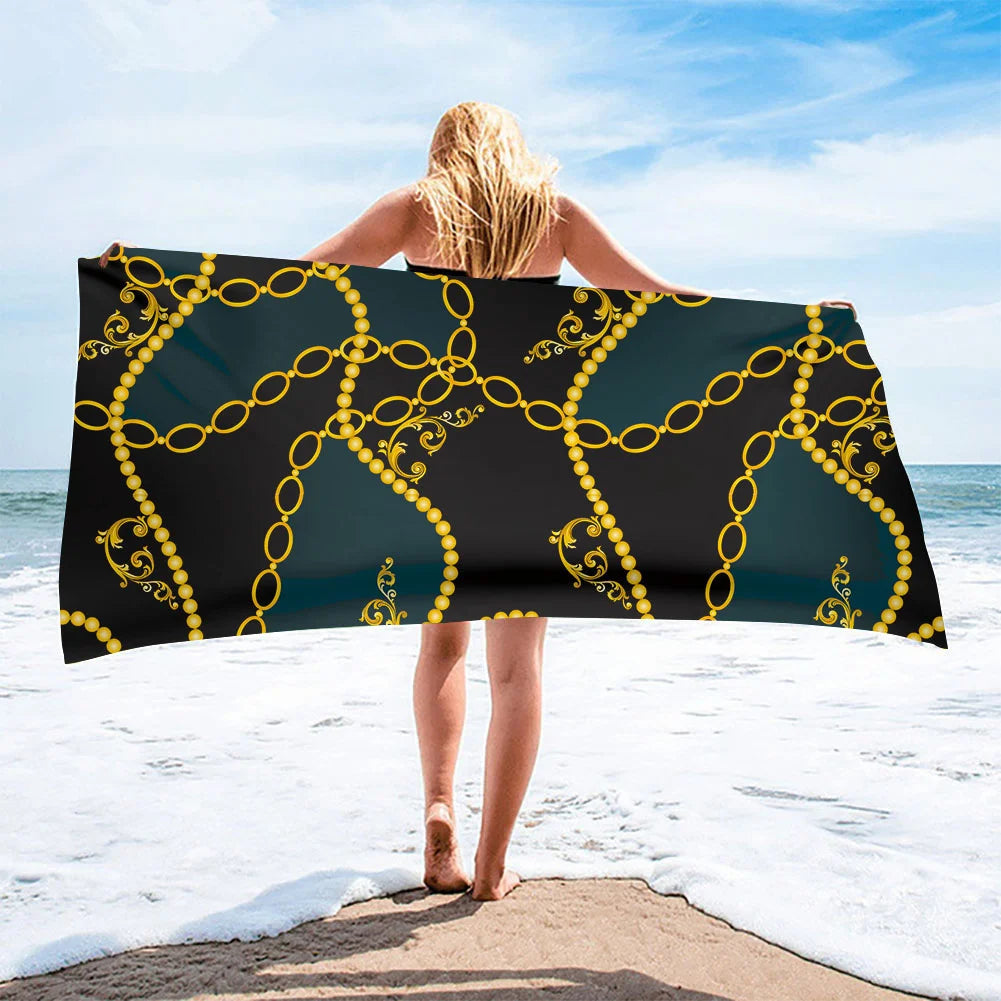Luxury Black & Gold Microfiber Beach Towel – Quick-Dry, Absorbant
