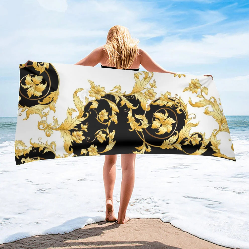 Luxury Black & Gold Microfiber Beach Towel – Quick-Dry, Absorbant